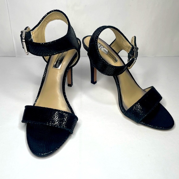 INC International Concepts Black Sequin Buckle Open Toe Stiletto Heels - Picture 9 of 9